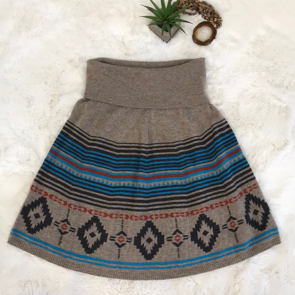 Promod Western Aztec Fold Over Waist A Line Mini Skirt